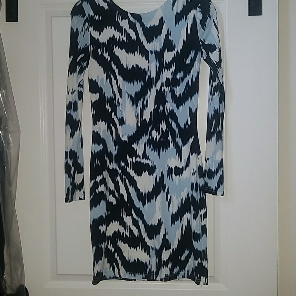 Black, blue and white dress